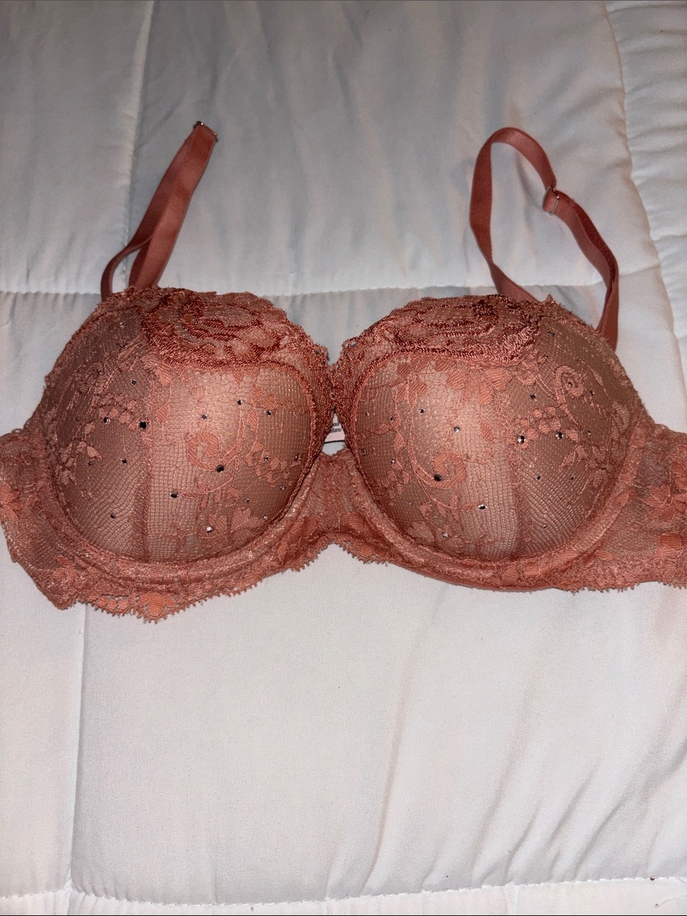 Rust Lace Embellished Underwire Bra